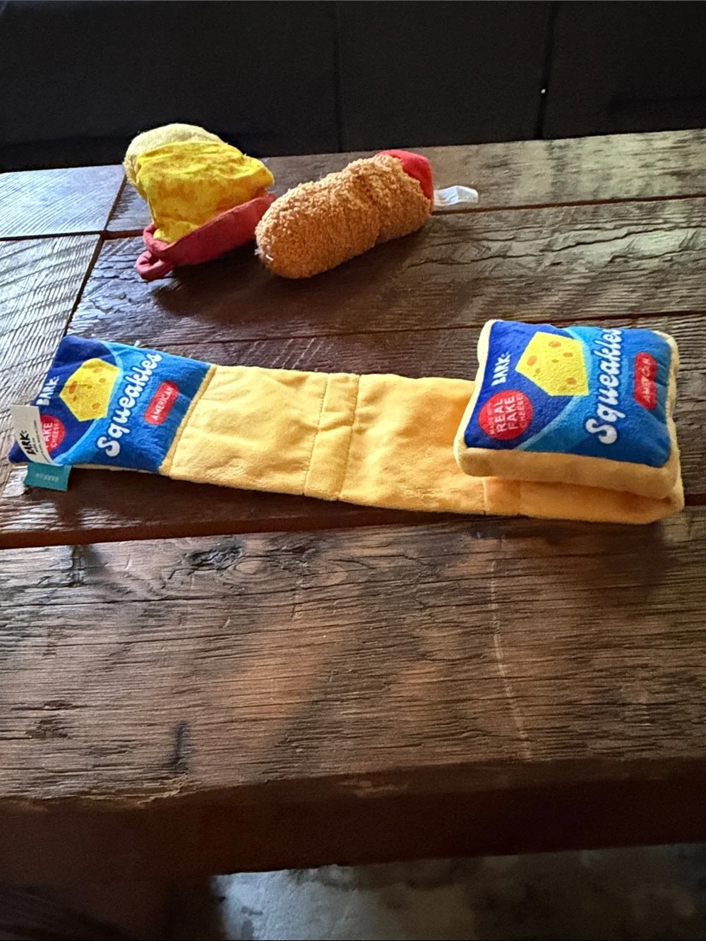 Plush Dog Toy Set - cheese and hot dogs
